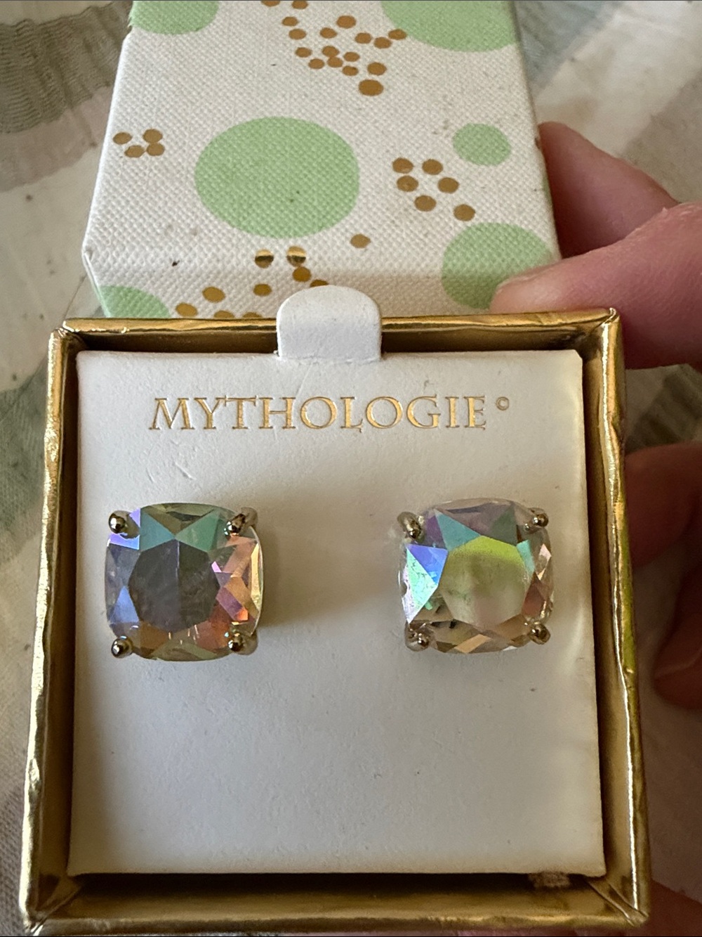 Mythologie Iridescent Crystal Stud Earrings in Gold